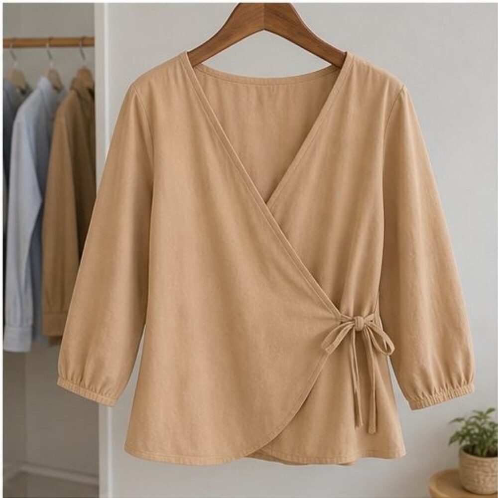Camel Tie Neck Blouse